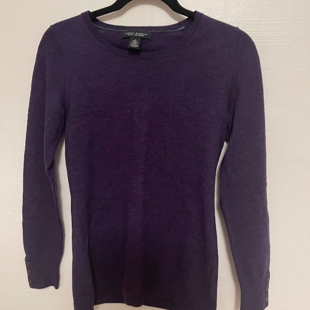 Banana Republic Women's Extra‎ Fine Merino Wool Aubergine Sweater S Like New
